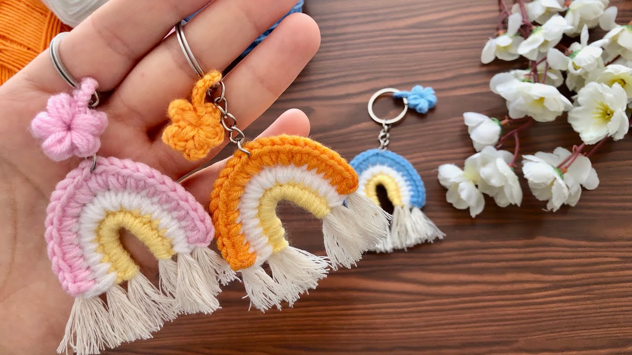 3D🌈 How to make a rainbow keychain 🌈Gökkuşağı anahtarlık yapılışı 🌈 Tığ işi gökkuşağı anahtarlık