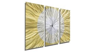 Golden Moment -  Contemporary Metal 3 Panel Wall Art Clock by Jon Allen