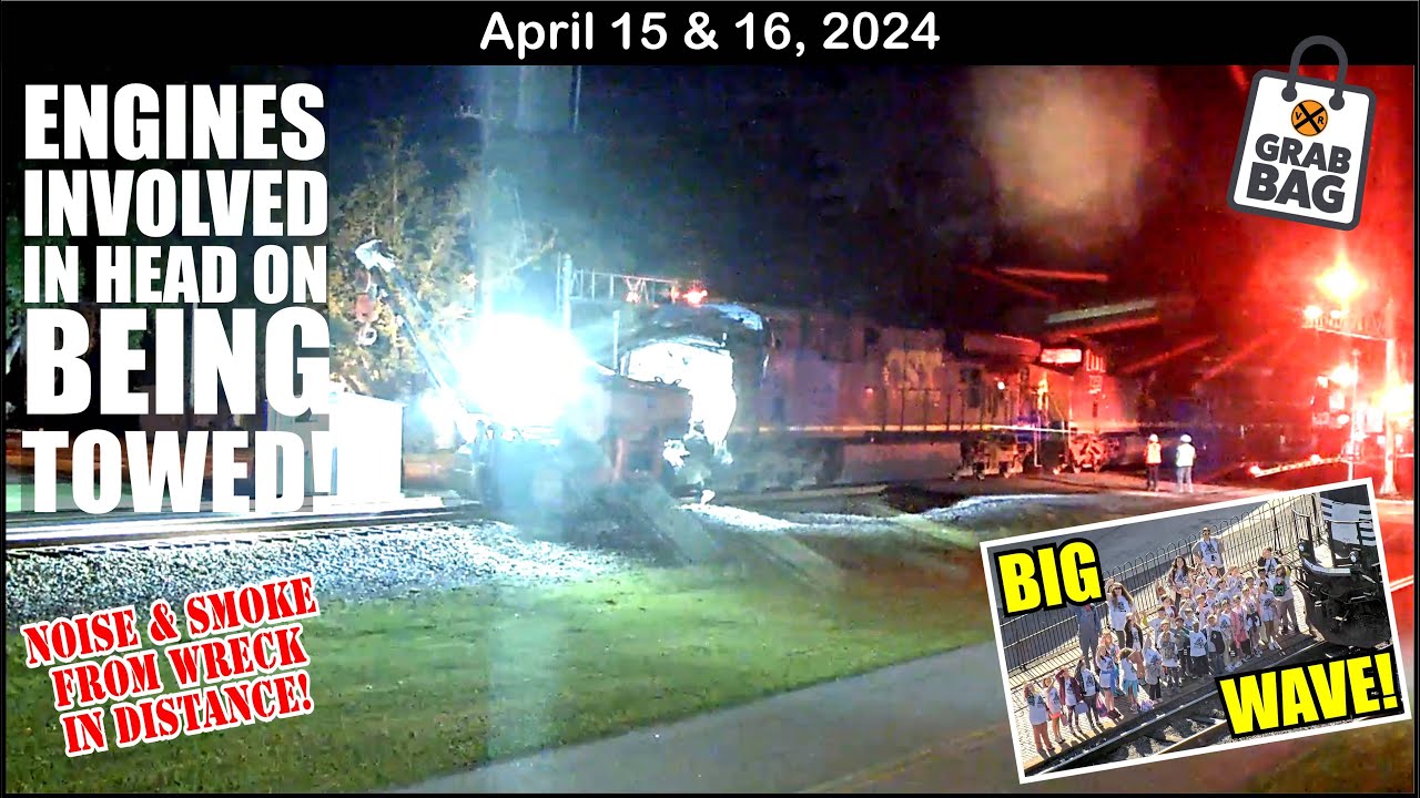 TRAIN HEADING TO HEAD-ON & THE ENGINES INVOLVED TOWED PAST OUR CAMERAS! WOW, OLD FRITO LAY CAR !