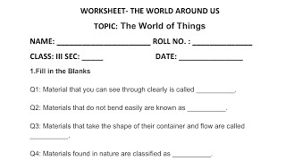 The world of Things worksheet Class 3, EVS NCERT new book Chapter -solution with explanation