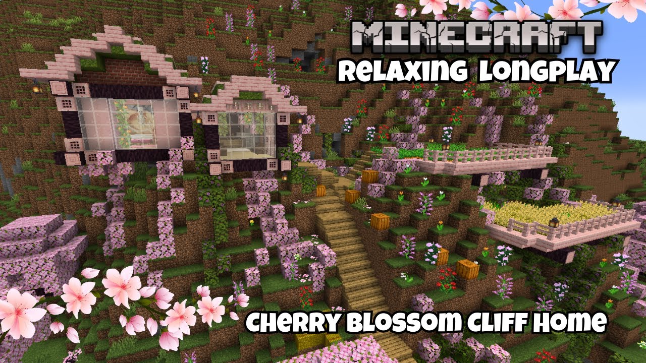 Cherry Blossom Cliff Home | Minecraft Relaxing Longplay 1.20 | No ...