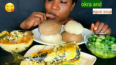 African food mukbang/ Wheat fufu and okra with Egusi Soup/ Mukbang
