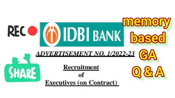 IDBI EXECUTIVE MEMORY BASED GENERAL AWARENESS QUESTIONS WITH ANSWERS #idbi #ibps