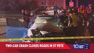 Emergency crews in St. Pete respond to a crash involving two cars on Gandy Boulevard