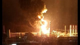 Drone Attack On Lukoil Oil Refinery Company In Russia - Image Of A Powerful Explosion