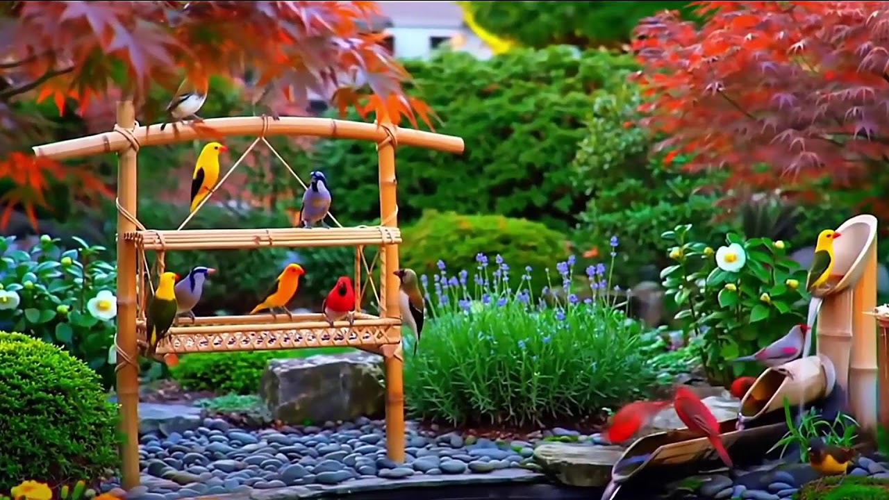 🔴 LIVE 4K Cottage Garden Bird Feeder: Cardinals, Woodpeckers, Song Birds, Bees, Sleep and Flowers