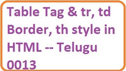 Table Tag and tr, td ,Border, th ,style in HTML -- Telugu 13-vlr  training