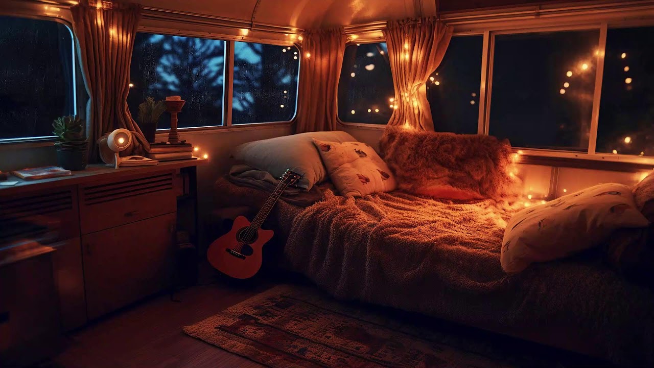 Forest Rain Cabin Ambience with Jazz | Calm Fireplace Sounds for Better Sleep