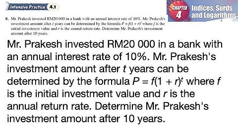 Indices, Surds and Logarithms 4.1 Q8 | latihan intensif 4.1 | annual interest rate