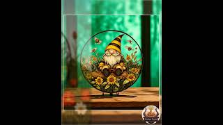 Bee Gnome Sunflower 8" Acrylic Suncatcher – Faux Stained Glass Window Hanging