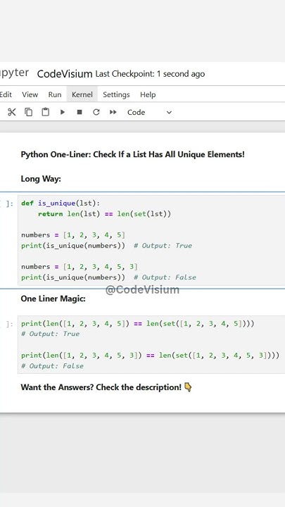Python One-Liner: Check If a List Has All Unique Elements! 🔍 # ...