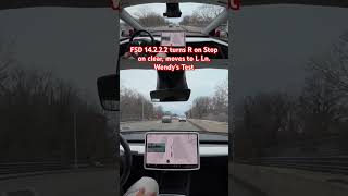 FSD 14.2.2.2 turns R on Stop on clear, moves to L Ln. Wendy’s Test #teslafsd #fsdbeta #fsd