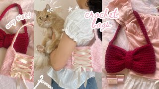 how to crochet bow & ribbon bag (ANY size!) | beginner-friendly tutorial