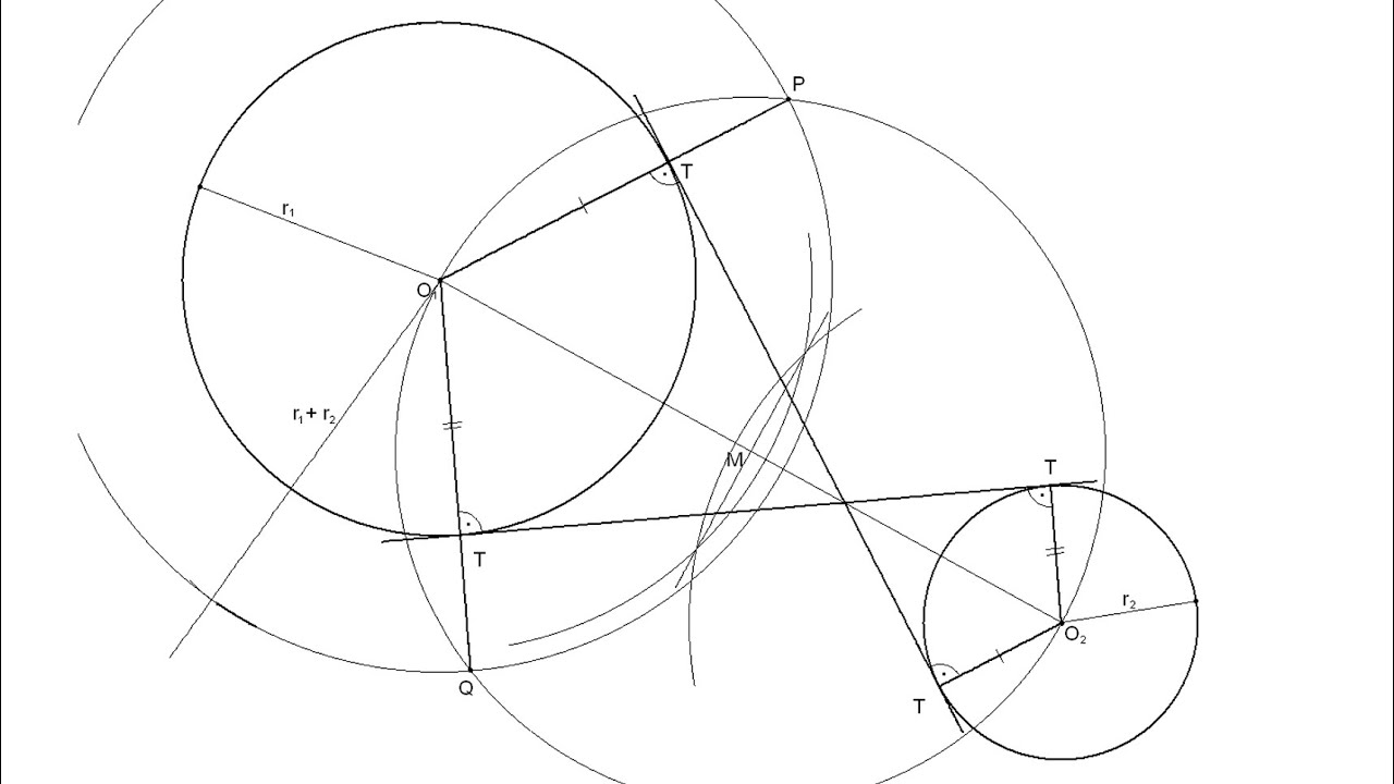 How to draw the internal tangents to two unequal circles