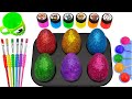 Fun Satisfying Video: Mixing All Color EGGS With Rainbow Lollipops And Glittery Slime | ASMR Cutting