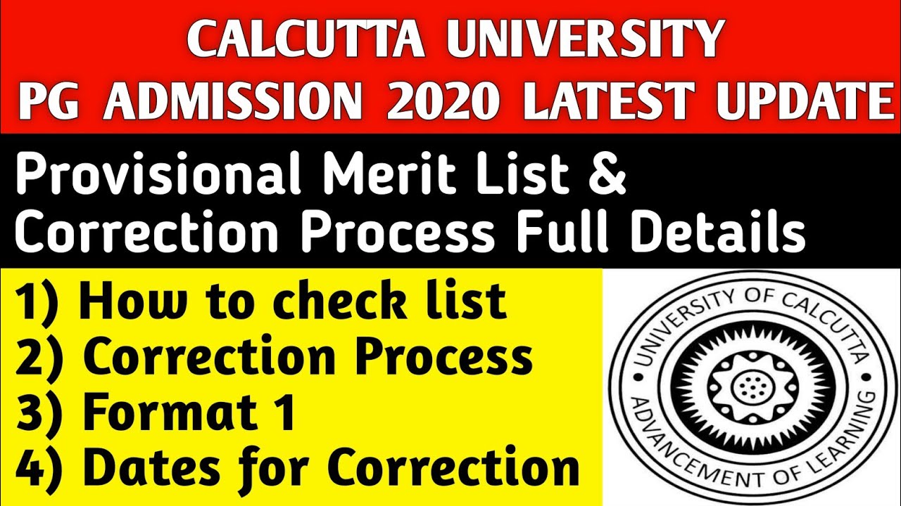 CU PG MERIT LIST & CORRECTION PROCESS💥|calcutta university|pg admission 2020|cu admission|correction