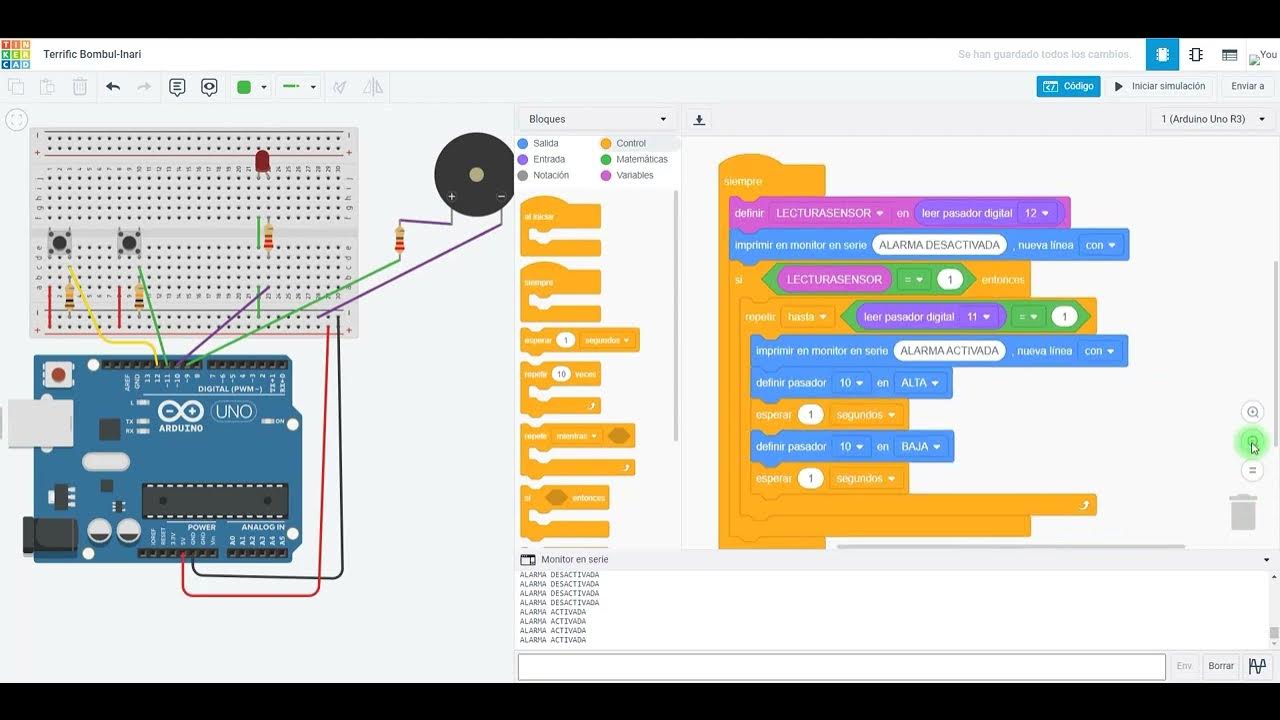 ACTIVIDAD 4 BUCLE WHILE - SITEMA DE ALARMA ARDUINO EN TINKERCAD - YouTube
