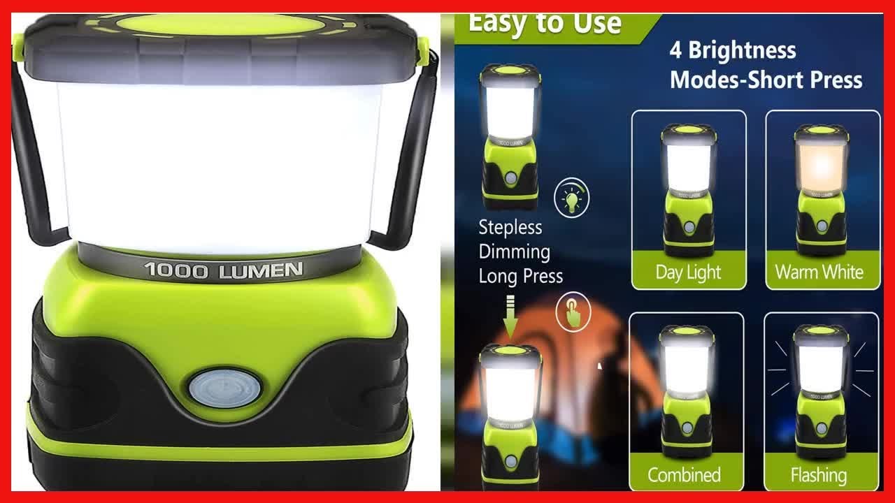 Brightest LED Camping Lantern, 1000LM, Battery Powered, 4 Light