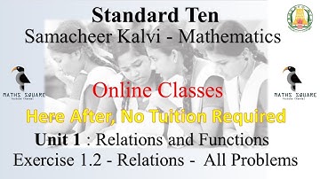 10th std samacheer maths online class - Unit 1 : Relations - Excercise 1.2