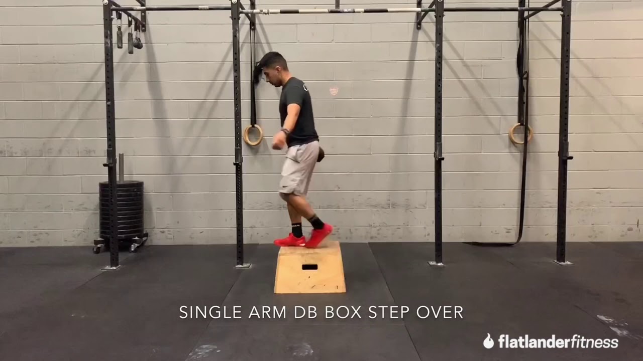 Single arm dumbbell box step over demo