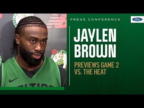 PRESS CONFERENCE: Jaylen Brown on words with Caleb Martin after hard foul, previews Game 2
