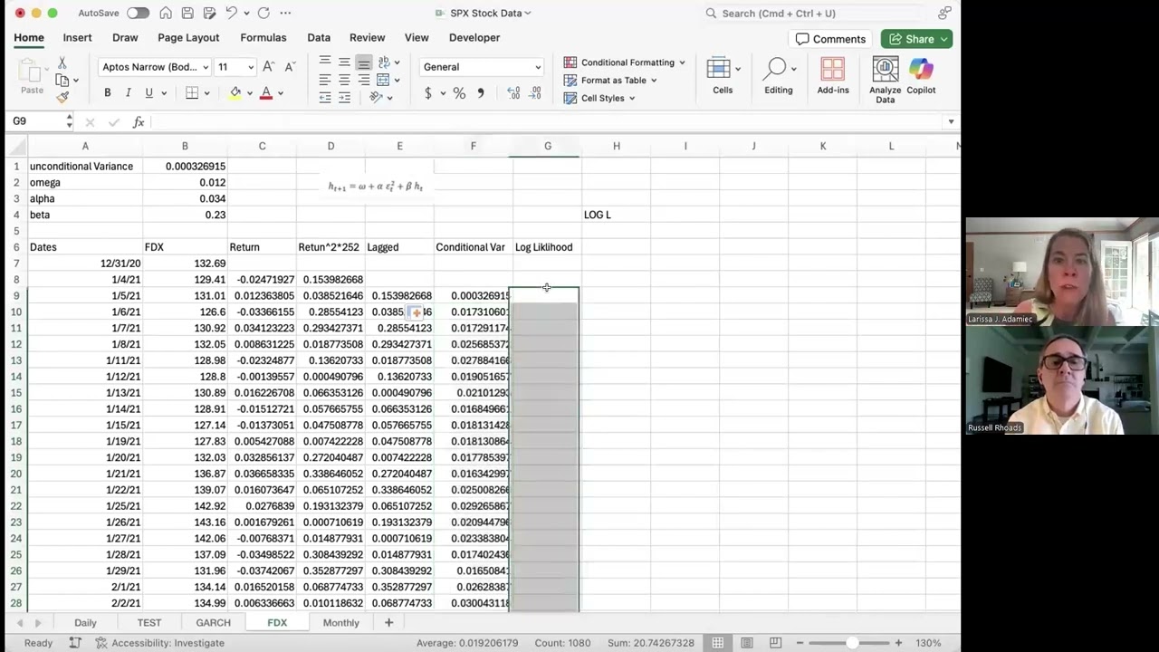 Calculating GARCH In Excel Part 2