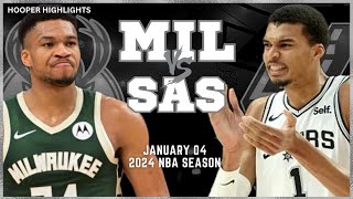 Milwaukee Bucks vs San Antonio Spurs Full Game Highlights | Jan 4 | 2024 NBA Season
