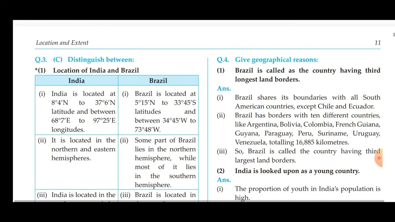 Answers!!! Location and extent geography class 10 chapter 2 Question