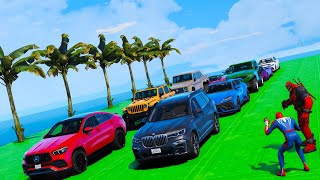 Stunt on airport jumping challenge Off-road vs Sportcars BMW X7 MB GLC Lamborghini URUS Toyta Camry