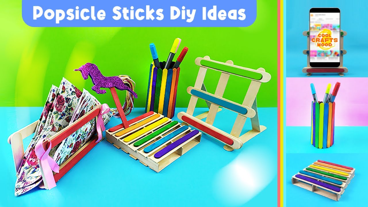 DIY Popsicle Sticks Crafts Easy (Popsicle Stick Coaster, Pencil Holder