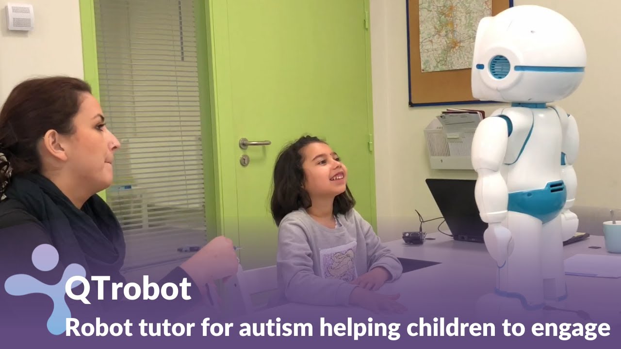 Autism robot tutor helping children to engage in educational activities practising speech-QTrobot