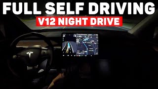 Tesla Full Self Driving V12 - Night Drive on Windy Roads (Tesla FSD Supervised)