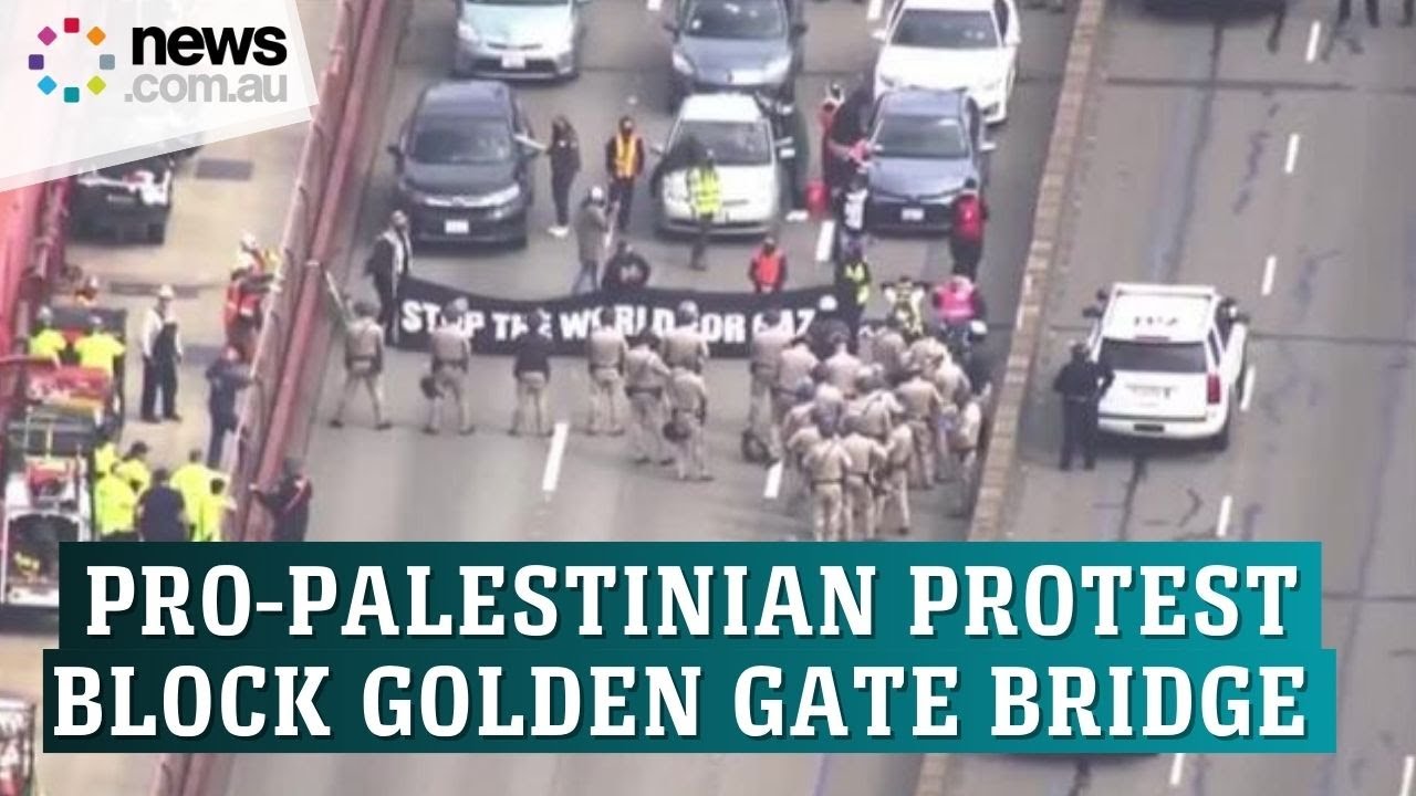 Pro-Palestinian protest shuts Golden Gate Bridge - YouTube