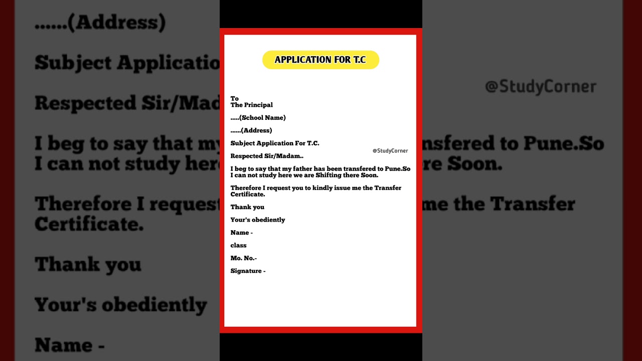 Application for Tc Itc ke liye application english mein tc ki application transfercertificate