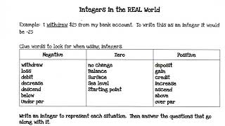 Integers in the Real World Notes 6P
