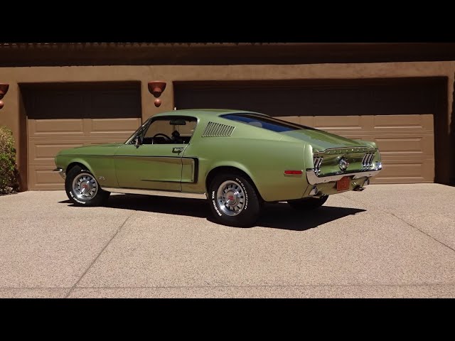 1968 Ford Mustang GT Fastback in Lime Gold Green & Engine Sound on