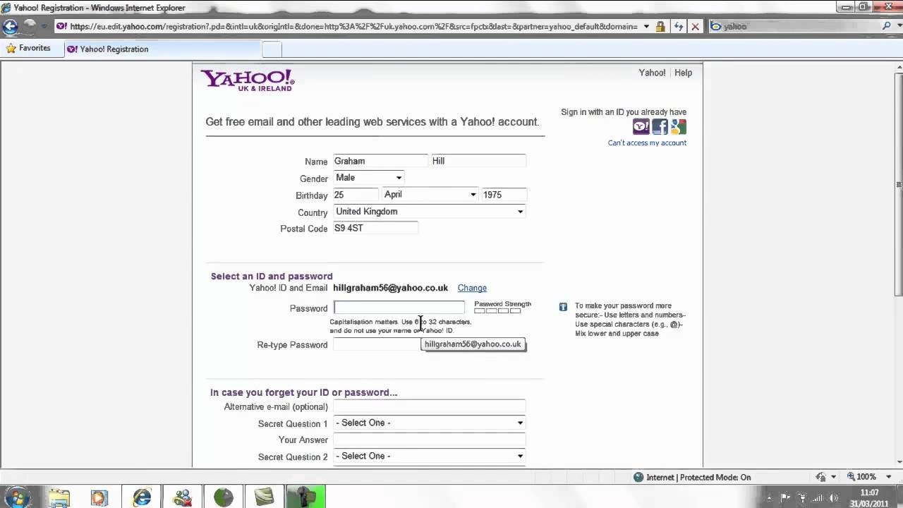 Setting up a Yahoo email account 