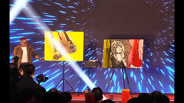 Họa sĩ vẽ tranh biểu diễn Nguyễn Tiến vẽ tranh nước biểu diễn  tại vinasamex Cổ Bi Hà Nội