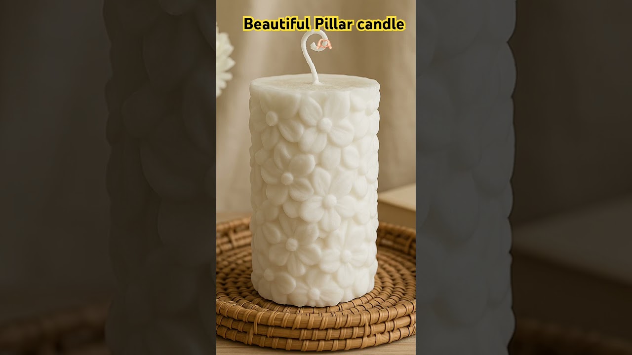 White Floral Pillar Candle 