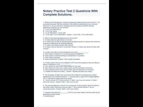 Notary Practice Test 2 Questions With Complete Solutions pdf - YouTube