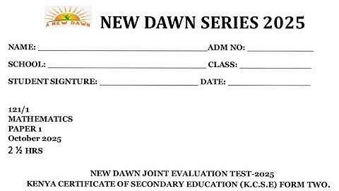 FORM TWO MATHEMATICS REVISION | NEW DAWN SERIES | SECTION I