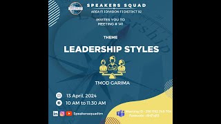 Speakers Squad Toastmasters Club Meeting #141 on 13th April 2024