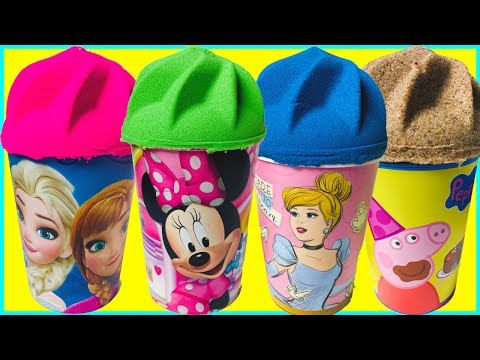 Frozen Vasitos sorpresas de Arena kinetica con las princesas Disney Peppa pig y minnie Mouse