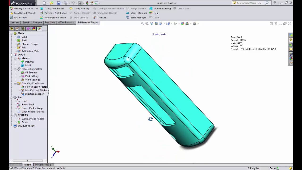 SolidWorks Plastics Basic flow analysis - YouTube