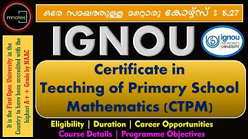 IGNOU |Certificate in Teaching of Primary School Mathematics| IGNOU in Malayalam