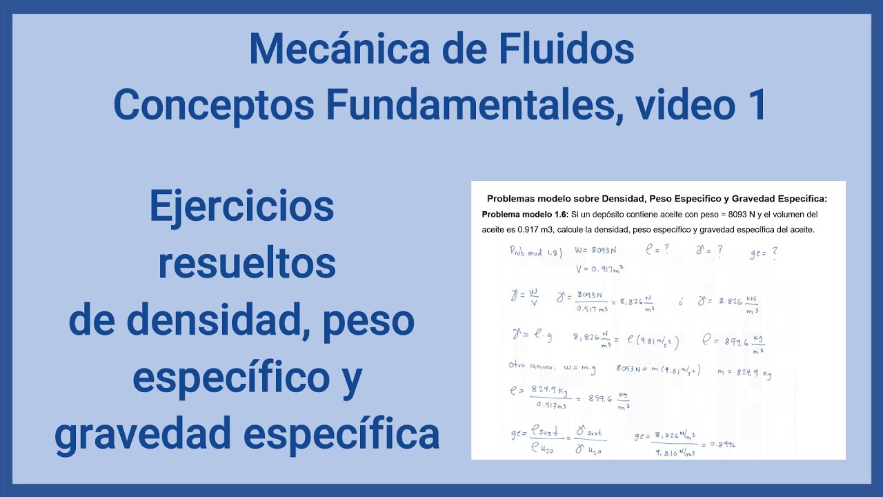 Mecanica de Fluidos (video 1). Densidad peso específico y gravedad especifica (parte 1) YouTube Mecanica de Fluidos (video 1). Densidad peso específico y gravedad especifica (parte 1) YouTube