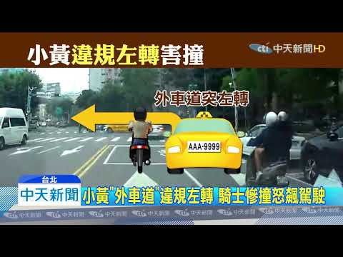 20191224中天新聞　小黃「外車道」違規左轉　騎士慘撞怒飆駕駛