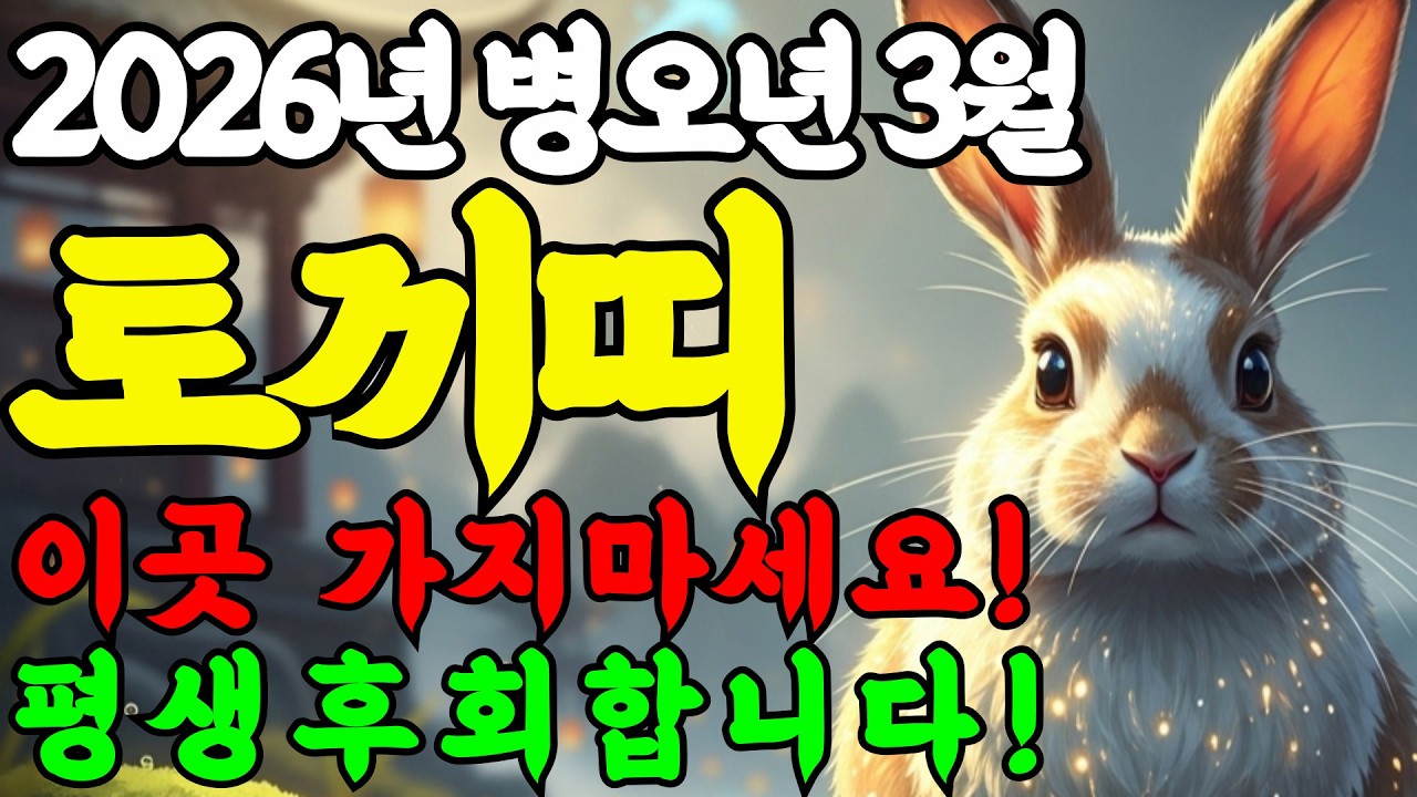 2026년 병오년 3월, 토끼띠 '이곳'만 피해도 돈복이 터집니다.  그동안 고생이 하늘에서 보답받는 재물운이 터집니다.