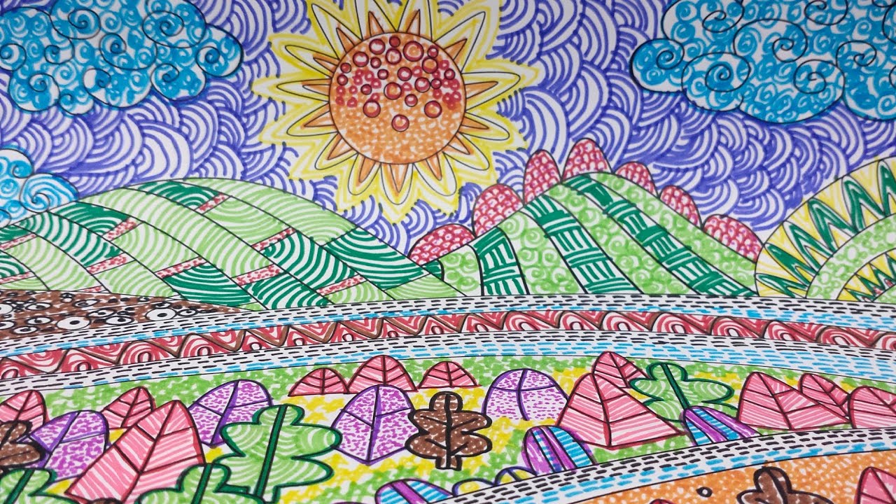 Mewarnai Teknik Connector pen (teknik kontur) Menggunakan spidol