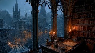 Gothic Study Room by a Hazy Winter Window | Dark Academia Piano & Violin Playlist for Reading